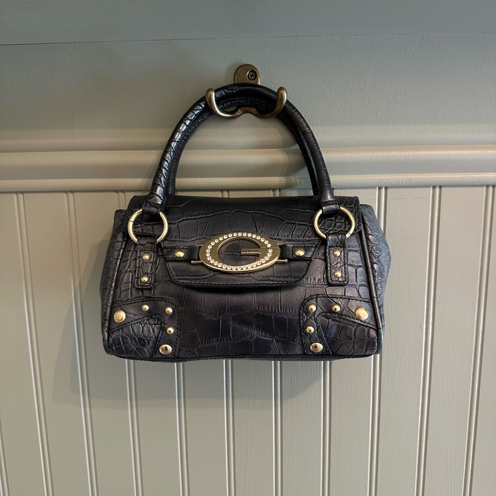 Guess Black and Gold Satchel with Structured Design